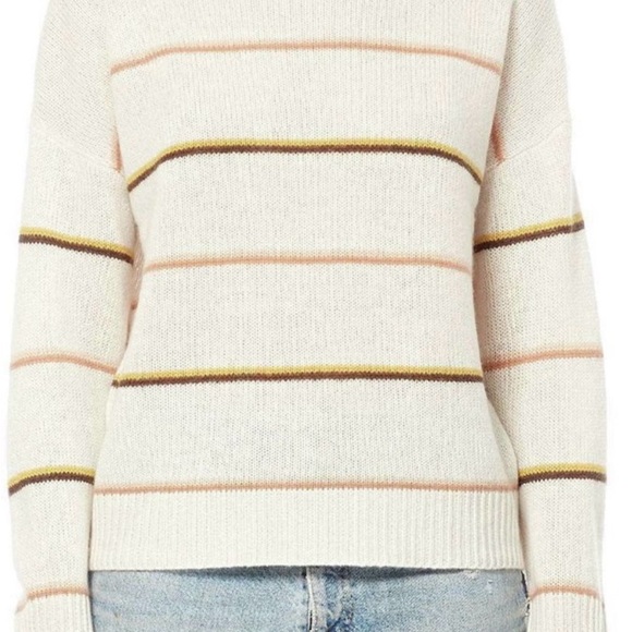 360 Cashmere Sweaters - 360 Cashmere Women's Sweater - Cream with Tan and Gold Stripes
